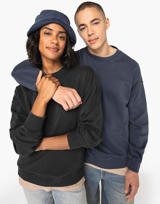 SWEAT-SHIRT ÉCORESPONSABLE À COL ROND DÉLAVÉ OVERSIZE UNISEXE