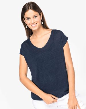 T-SHIRT COL V EN LIN FEMME