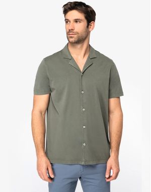 CHEMISE ÉCORESPONSABLE DÉLAVÉE EN JERSEY MANCHES COURTES À COL BOWLING HOMME