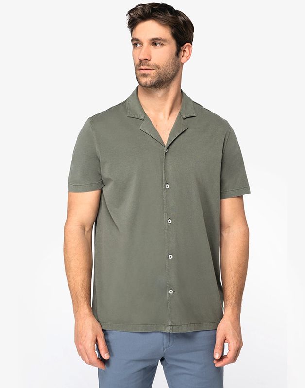 CHEMISE ÉCORESPONSABLE DÉLAVÉE EN JERSEY MANCHES COURTES À COL BOWLING HOMME