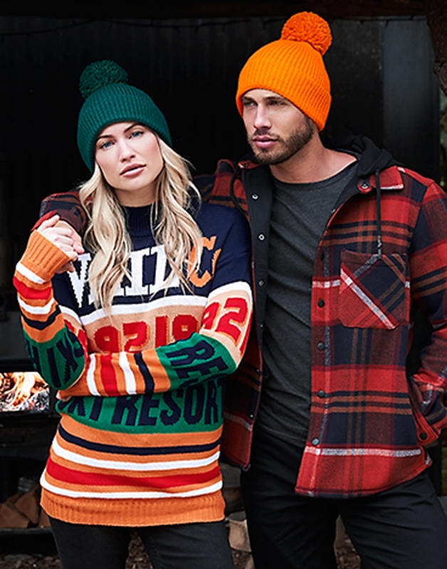 Engineered Knit Ribbed Pom Pom Beanie