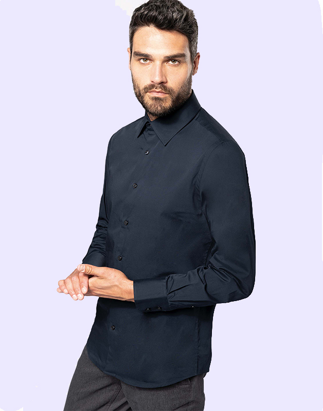 CHEMISE COTON/ÉLASTHANNE MANCHES LONGUES