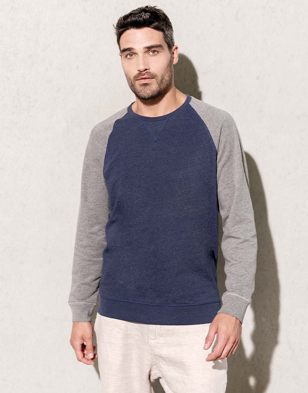 Sweat-shirt BIO bicolore col rond manches raglan homme