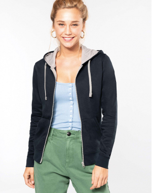 Sweat-shirt zippé capuche contrastée femme