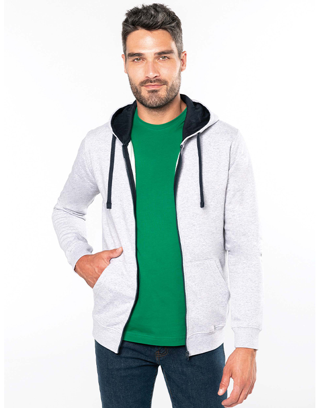 Sweat-shirt zippé capuche contrastée